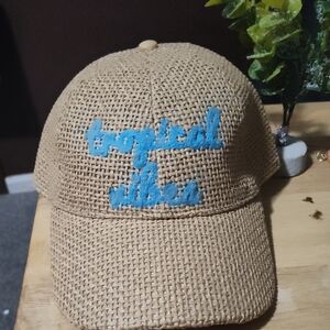 Tan Woven Cap with Blue Embroidery Unisex